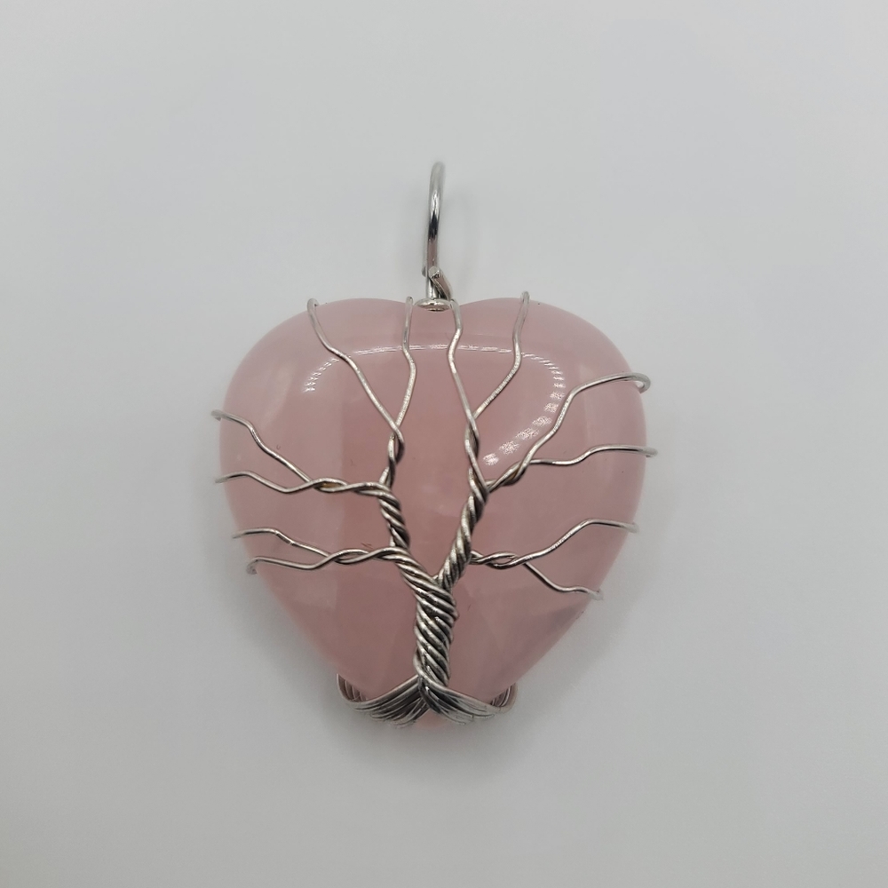 Rose Quartz Tree of Life Heart Pendant